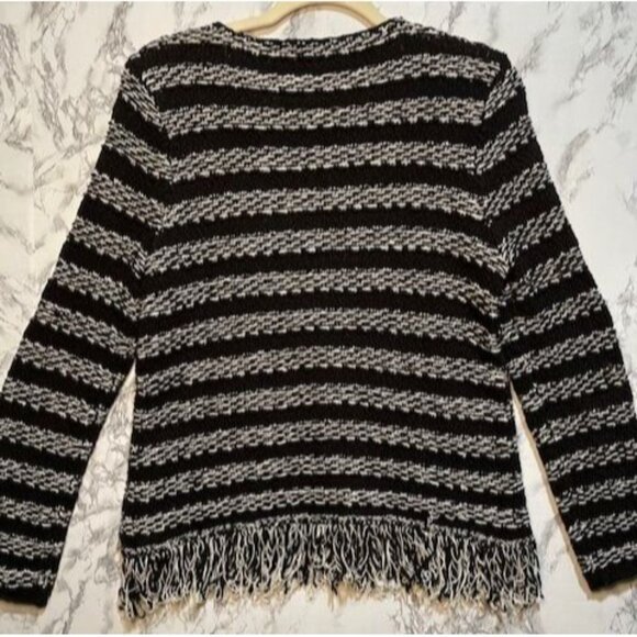 Chico's Black & White Stripe Fringe Sweater Size 1 - Picture 2 of 5